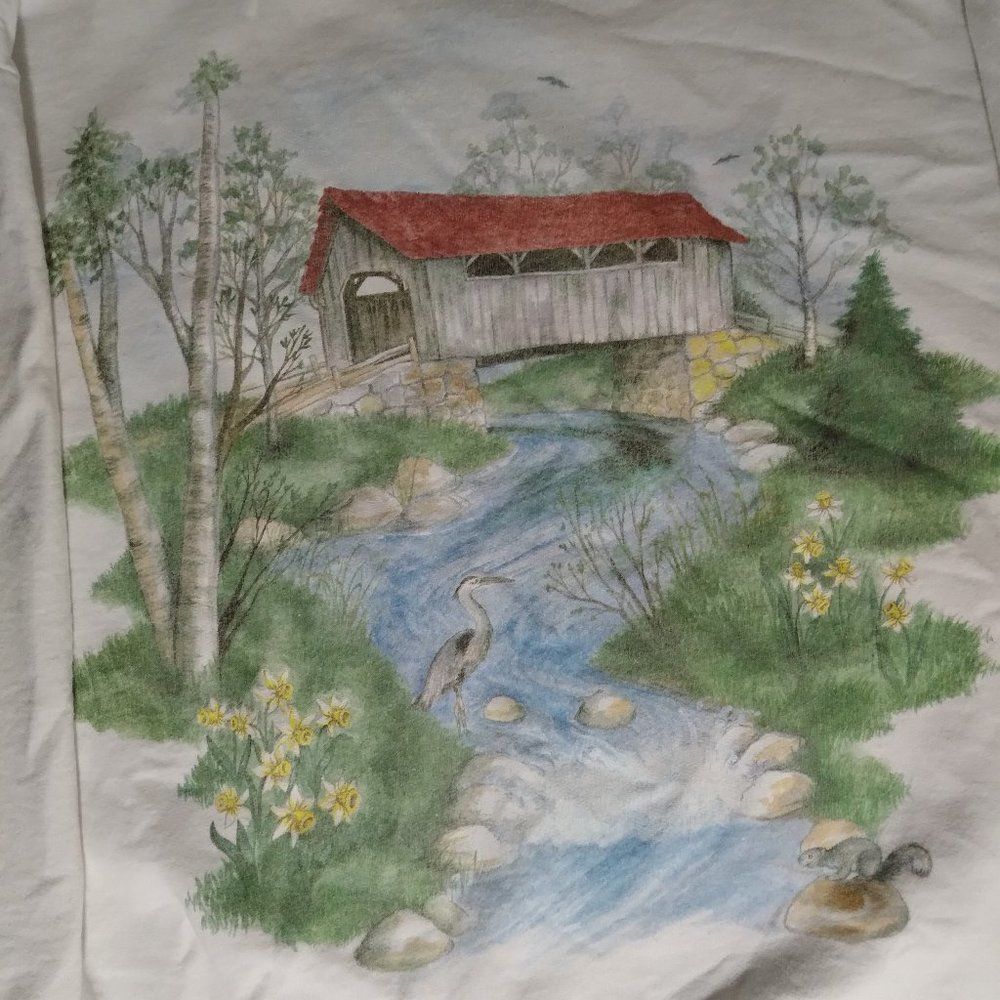 Vintage Covered Bridge River Landscape Sweatshirt